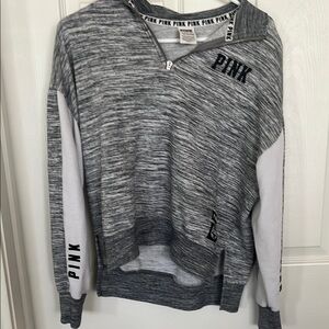 Gray and White PINK Quarter-Zip Sweatshirt